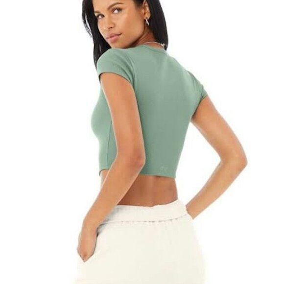 ALO Ribbed Crop Top - Seagrass - Size Large - Picture 2 of 6
